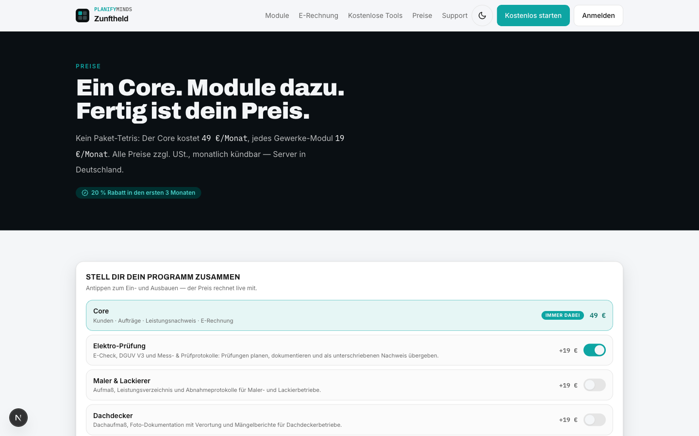 Screenshot: Preise